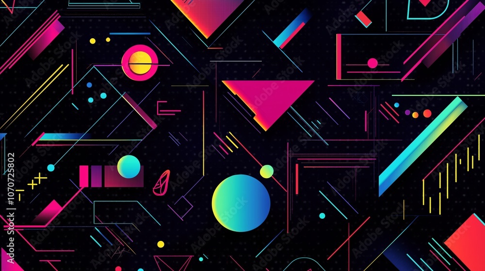 Poster geometric patterns with neon highlights