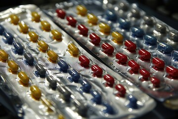 Close-up of Colorful Capsules in Blister Pack