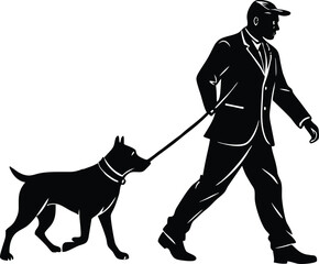 man walking with dog silhouette  vector illustration black and white