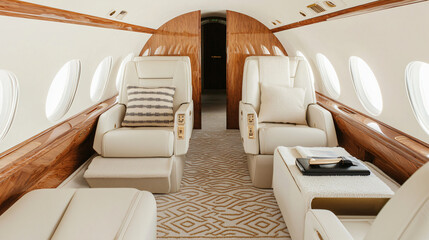 premium jet seating arrangement with luxury accessories,