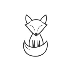 Fototapeta premium Simple Line Drawing of a Fox Sitting with its Tail Wrapped Around its Body