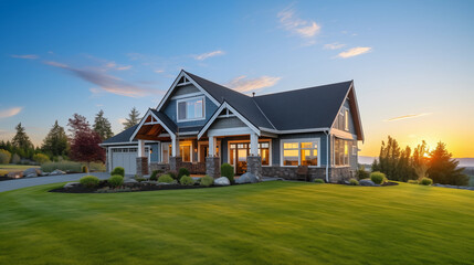 Newly Built Beautiful House At Sunset