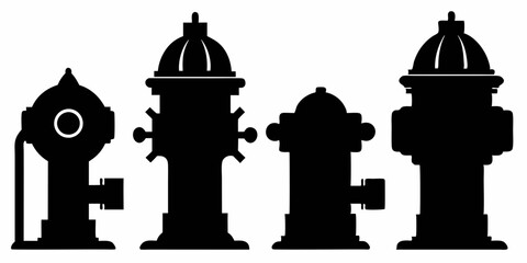 Set of fire hydrant icons. Fire hydrant black silhouette vector illustration