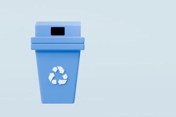 3D Recycle Bin Icon. Minimal Cartoon Waste trash bin, Garbage container, Recycling bin icon. Emphasizing sustainability and eco-friendliness concept. Climate change nature junk concept. 3d render.