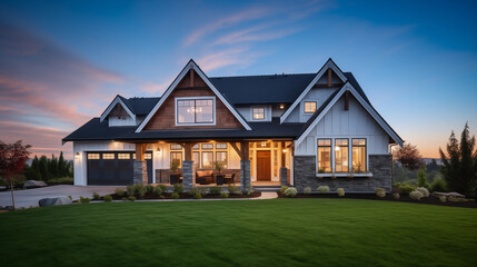 Newly Built Beautiful House At Sunset