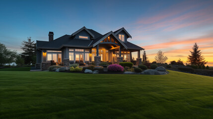 Newly Built Beautiful House At Sunset