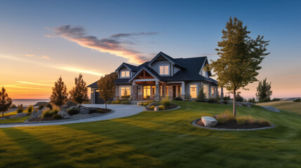 Newly Built Beautiful House At Sunset