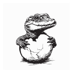Baby Crocodile Just Hatched from Its Egg in a Cute Vector Illustration