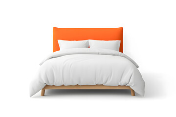 Cozy king-sized bed, 3d mock up, isolated on white background