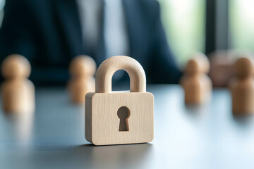 padlock and wooden figures, developing your own potential and unlocking your skills and abilities concept