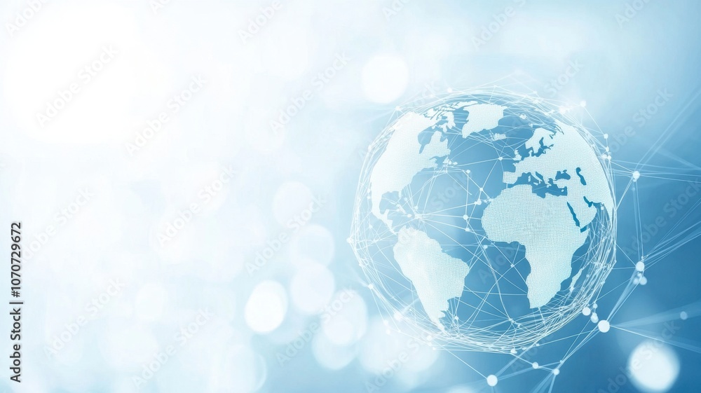 Poster background of planet earth rotating and showing technology connections in cyberspace with bokeh effe