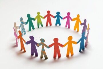A circle of colorful paper cutouts representing unity and diversity, holding hands in a collaborative manner.