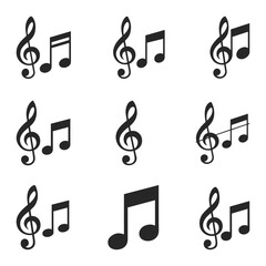 Music notes icon SVG Silhouette. Musical key symbols. Music notes symbol vector illustration.