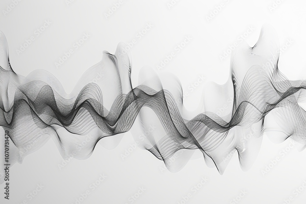 Poster abstract black waveforms depicting motion and flow against a light background showing dynamic design