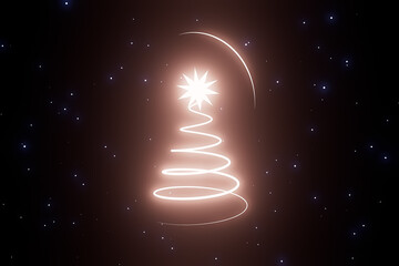 Obraz premium A glowing Christmas tree with a star on top