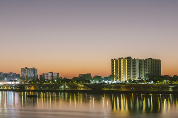 Ahmedabad's (Gujarat, India) waterfront on the banks of river Sabarmati during dawn, just before sunrise. 