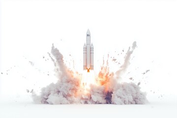 Ariane 6 rocket lifting off, leaving smoke and fire trail behind