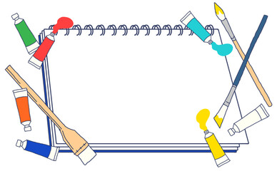 スケッチブックと筆と絵の具のイラスト素材