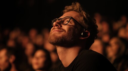Man with hearing aid enjoying concert: joyful live music experience