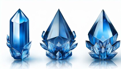 Fototapeta premium Collection of Blue crystal 3d rendering front view isolate on White background