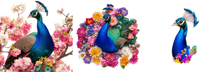 Set of Set of peacock sticker isolated on a transparent background