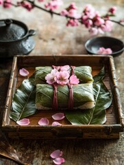 Discover the art of making traditional sushi wrapped in leaves with cherry blossom accents for an exquisite culinary experience
