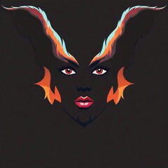 woman with black hair and bright make - up.