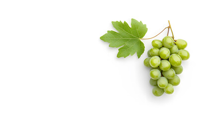 A frame of green grape clusters on white backdrop creating an organic product copy space image