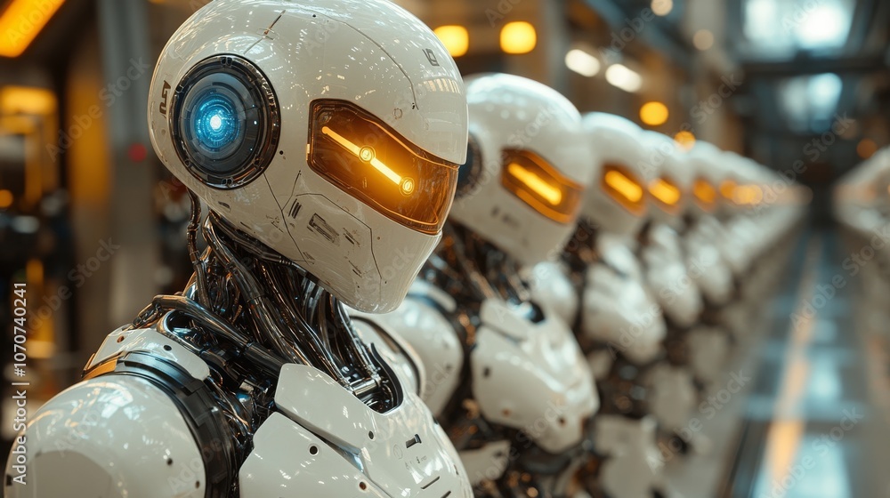 Poster ai avatars engaged in interactive communication within a modern factory setting