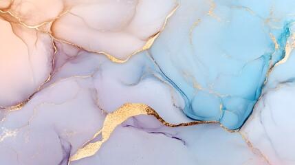 Abstract Swirling Blue, Purple, and Gold Ink Art