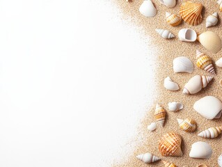 Obraz premium Seashells Scattered on Sandy Beach Shoreline