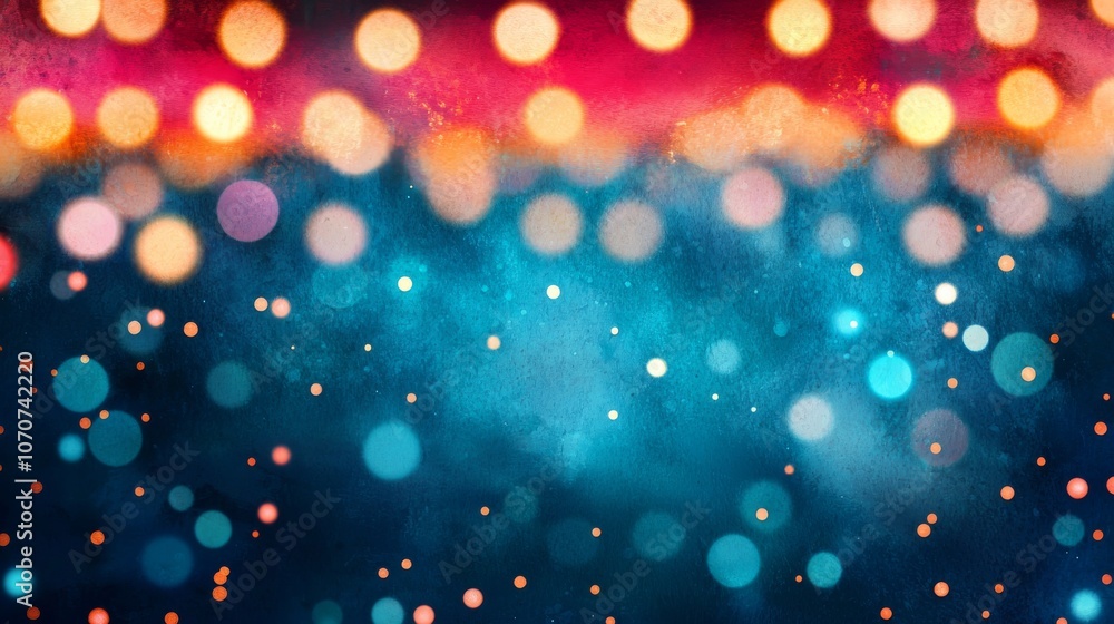 Poster abstract bokeh background with blue and red tones.