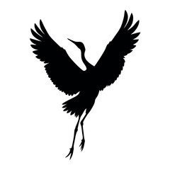 Fototapeta premium a black silhouette of a crane in flight isolated white background