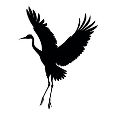 Fototapeta premium a black silhouette of a crane in flight isolated white background