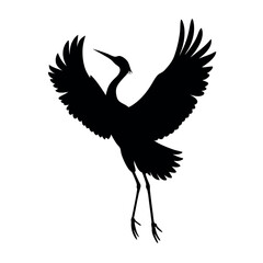 Fototapeta premium a black silhouette of a crane in flight isolated white background