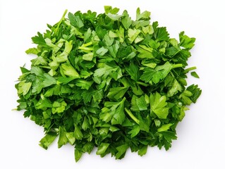 Fototapeta premium Fresh Finely Chopped Parsley on White Background