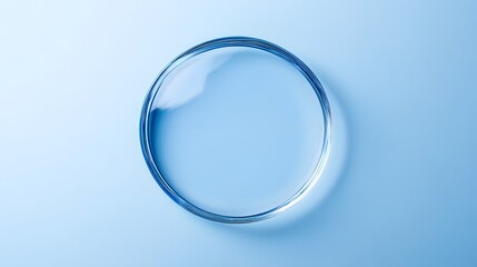A Clear Circular Glass Dish on a Light Blue Background