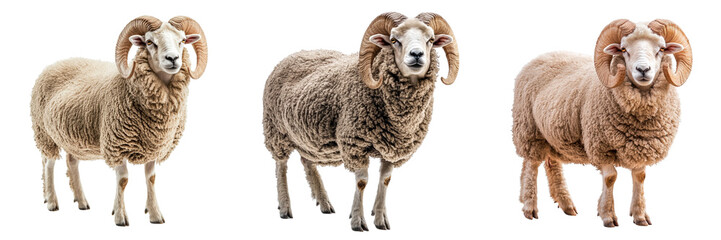 Obraz premium Set of Arles Merino Sheep Ram sheep isolated on a transparent background