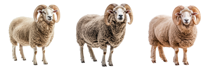 Set of Arles Merino Sheep Ram sheep isolated on a transparent background