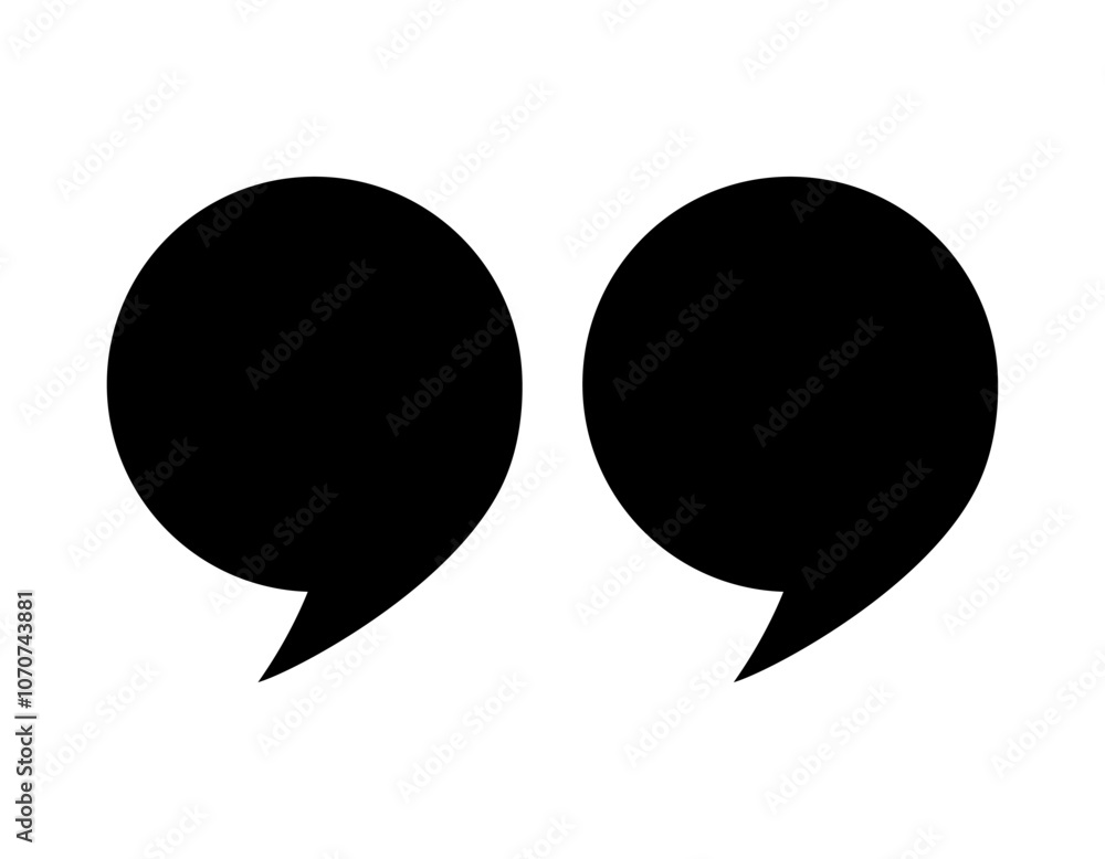 Fototapete a flat icon with round quotes on a white background. quotation marks, isolated black vector icon in 