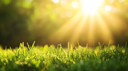 Obraz premium Close-up of Grass Blades in Sunlight with Bokeh Background