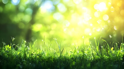 Obraz premium Lush Green Grass with Sunlight Filtering Through Leaves