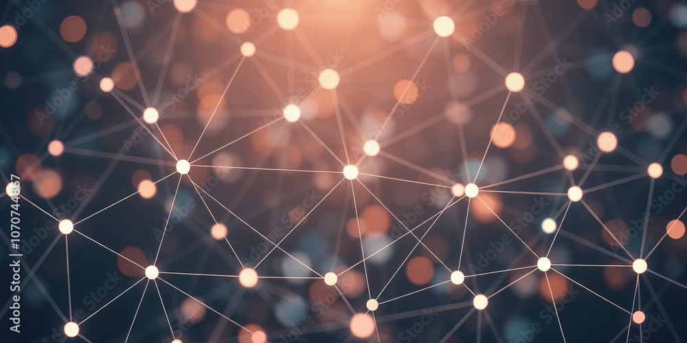 Poster abstract network with glowing nodes.