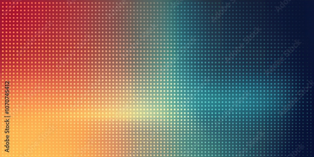 Poster abstract background with a gradient of orange, yellow, and blue with a repeating pattern of small ci