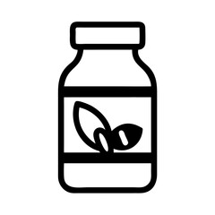 Fototapeta premium Vitamin bottle icon for dietary supplements and health, modern design in black and white, copy space