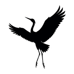 Fototapeta premium a black silhouette of a crane in flight isolated white background