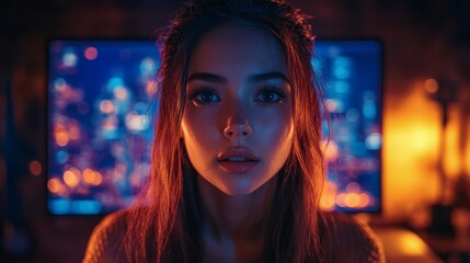 Holographic AI coaches guide users through virtual learning experiences at night