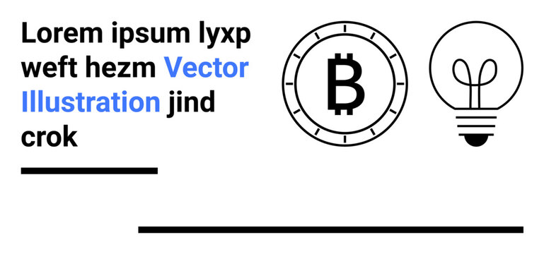 Digital currency symbol, light bulb icon, lorem ipsum text in modern style. Ideal for cryptocurrency topics, technology, innovation ideas, financial concepts, digital marketing, blockchain