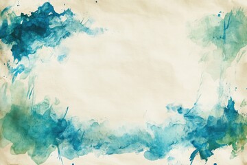 Background featuring a soft cream paper texture, overlaid with watercolor-like ink splashes in cool blues and greens, finished with sweeping, textured brushstrokes for depth and dimension.