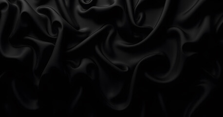 Obraz premium A smooth, flowing black fabric with intricate folds and creases, creating a dark, luxurious, and mysterious texture.